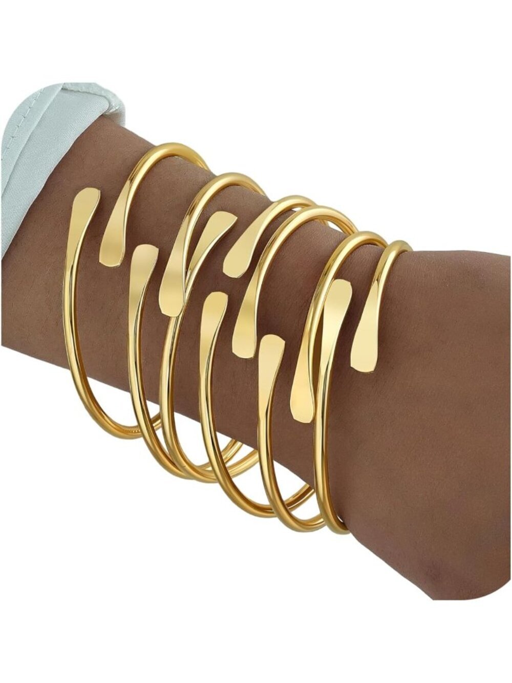 Women's Indian Bangles Set, Multi Layer Textured 14K Gold Plated Chunky Bracelet